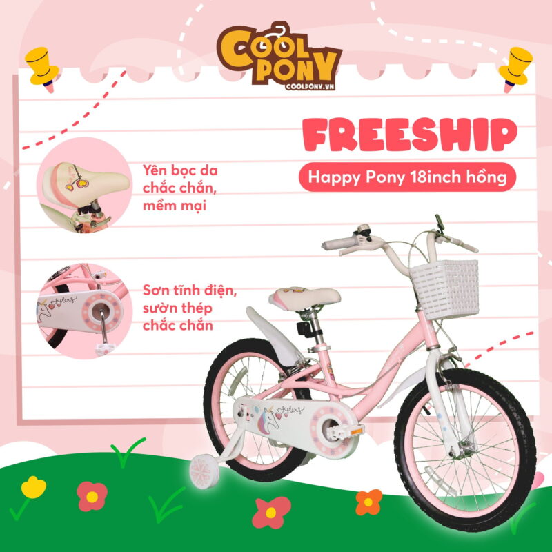 Freeship Happy Pony - 18 inch - màu hồng